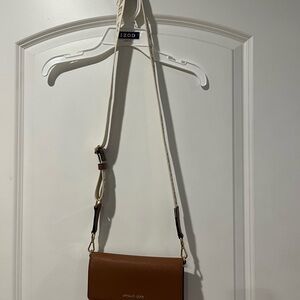 MICHAEL KORS Tan Leather Crossbody with White Adjustable Strap